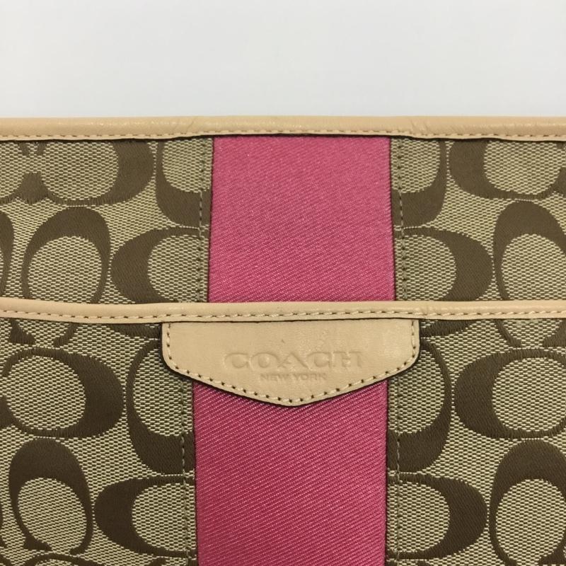 コーチ COACH ショルダーバッグ ショルダーバッグ F28502 シグネチャー ストライプ ロゴ、文字 ベージュ / ベージュ / beige X 桃 / ピンク / pink レディース USED 古着 中古 10160989