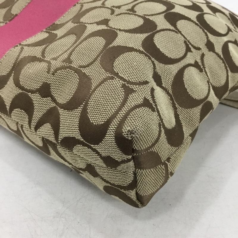コーチ COACH ショルダーバッグ ショルダーバッグ F28502 シグネチャー ストライプ ロゴ、文字 ベージュ / ベージュ / beige X 桃 / ピンク / pink レディース USED 古着 中古 10160989