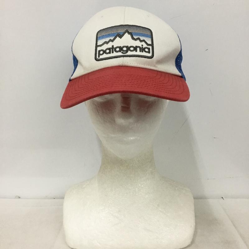 パタゴニア patagonia 帽子 キャップ 38181 メッシュキャップ ロゴ、文字 白 / ホワイト / white X 赤 / レッド / red X 水色 / ライトブルー / メンズ USED 古着 中古 10161007