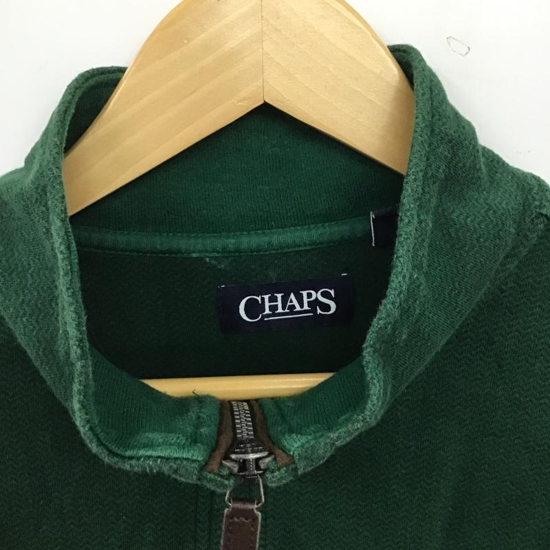 チャップス CHAPS トレーナー 長袖 長袖スウェット ジップアップネックカットソー トレーナー XL ロゴ、文字 緑 / グリーン / green メンズ USED 古着 中古 10161055