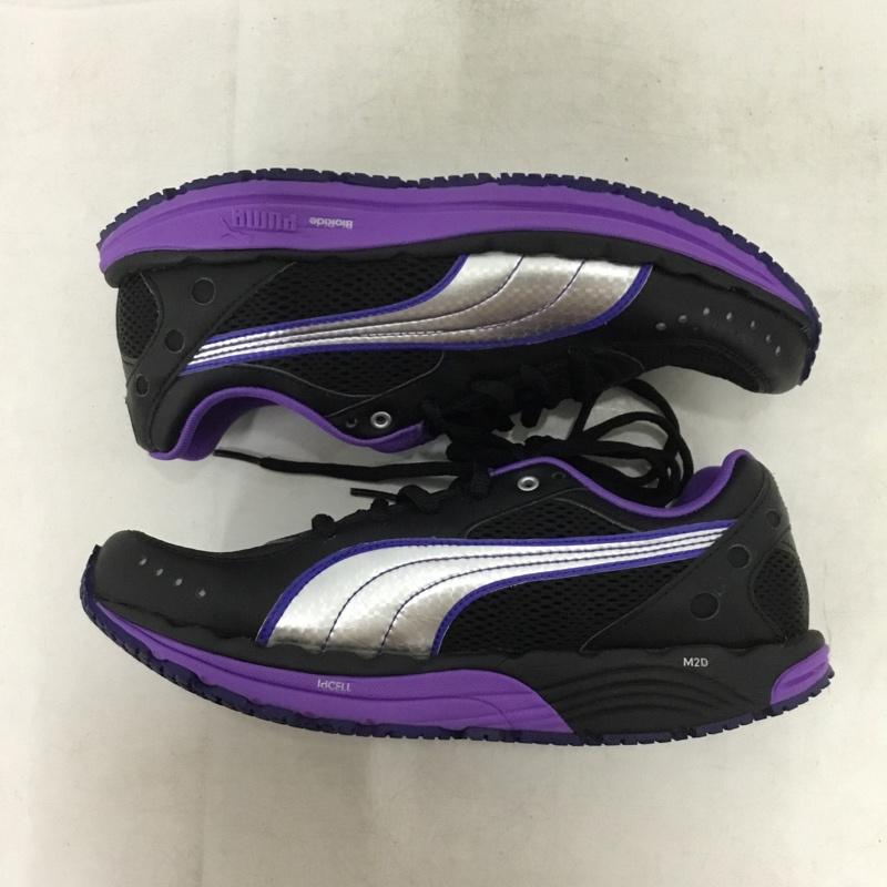 プーマ PUMA スニーカー スニーカー 185983 ボディトレインメッシュグリッド 24cm 24.0cm ロゴ、文字 黒 / ブラック / black X 紫 / パープル / purple X 銀 / シルバー / silver color レディース USED 古着 中古 10161135
