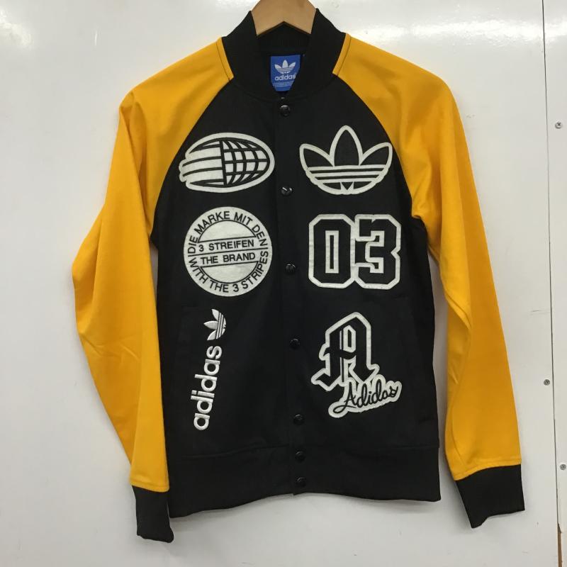 アディダス adidas ジャケット、上着 ジャンパー、ブルゾン カジュアルジャケット フロントボタン アウター XS ロゴ、文字 黄 / イエロー / yellow X チャコールグレー / チャコールグレー / メンズ USED 古着 中古 10161178