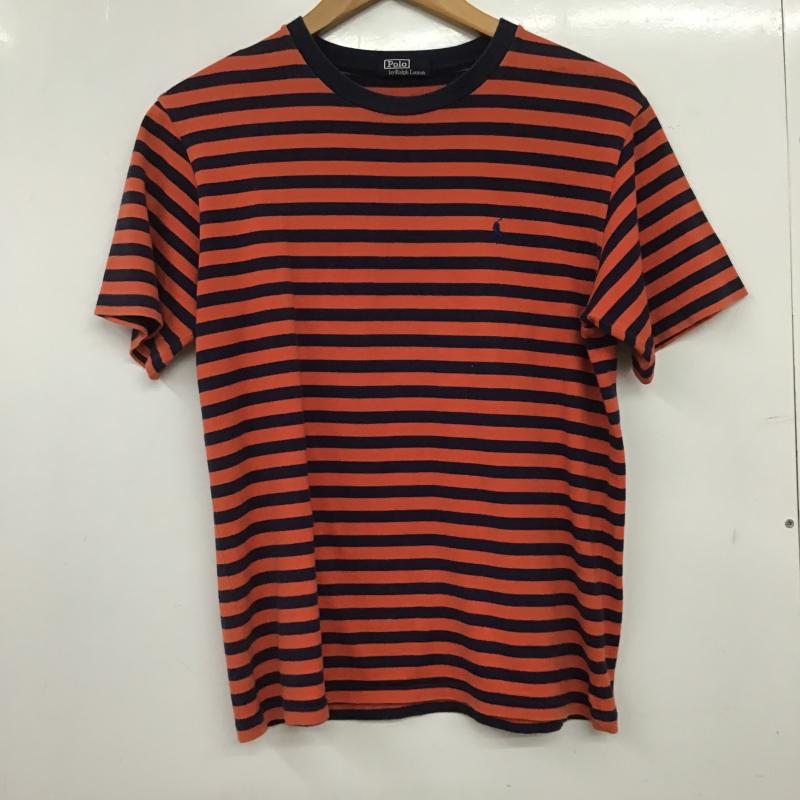 ポロバイラルフローレン Polo by RALPH LAUREN Tシャツ 半袖 クルーネック ボーダー ワンポイント 紺 / ネイビー / navy X 橙 / オレンジ / orange レディース USED 古着 中古 10161205