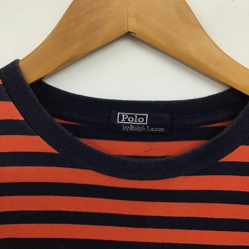 ポロバイラルフローレン Polo by RALPH LAUREN Tシャツ 半袖 クルーネック ボーダー ワンポイント 紺 / ネイビー / navy X 橙 / オレンジ / orange レディース USED 古着 中古 10161205