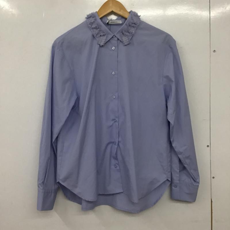 オペークドットクリップ OPAQUE.CLIP シャツ、ブラウス 長袖 637-85053 襟チュールシャツ タグ付き FREE 無地 青 / ブルー / blue レディース USED 古着 中古 10161210