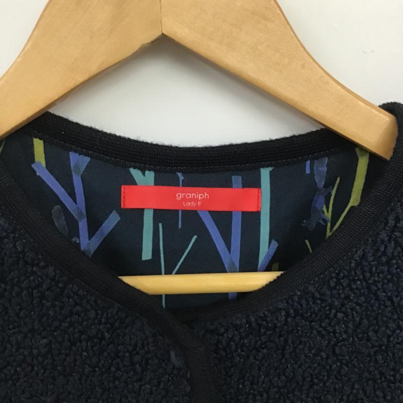 グラニフ graniph ジャケット、上着 ジャンパー、ブルゾン フリースジャケット フロントボタン アウター ノーカラージャケット FREE 無地 紺 / ネイビー / navy レディース USED 古着 中古 10161223
