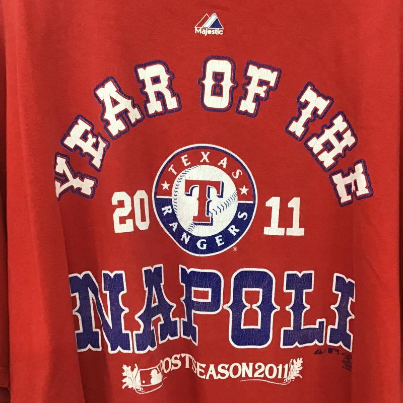 マジェスティック MAJESTIC Tシャツ 半袖 半袖カットソー プリントTシャツ クルーネックカットソー XL プリント 赤 / レッド / red メンズ USED 古着 中古 10161273