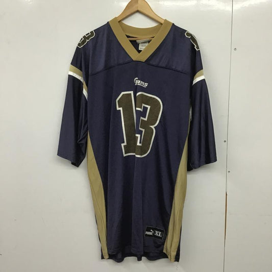 プーマ PUMA カットソー 半袖 半袖カットソー プリントTシャツ Vネックカットソー XL プリント 紺 / ネイビー / navy メンズ USED 古着 中古 10161290