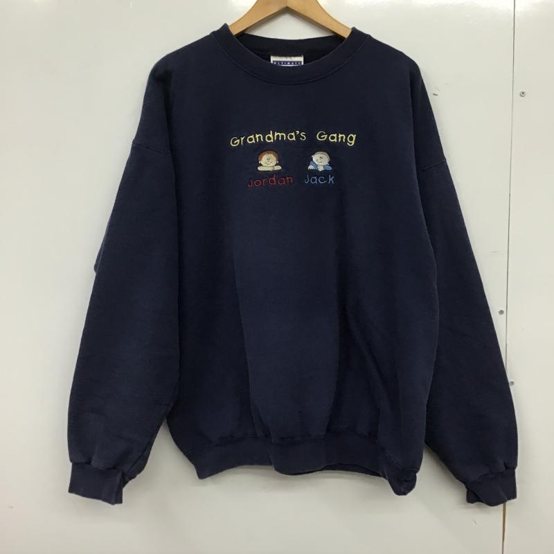 ヘインズ HANES トレーナー 長袖 長袖トレーナー スウェット クルーネック プルオーバー L 刺繍 紺 / ネイビー / navy メンズ USED 古着 中古 10161339