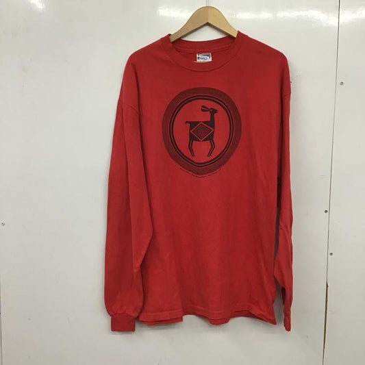 ヘインズ HANES Tシャツ 長袖 長袖カットソー プリントカットソー クルーネック XL プリント 赤 / レッド / red メンズ USED 古着 中古 10161342