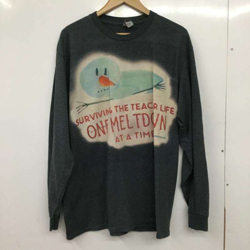 ギルダン GILDAN カットソー 長袖 長袖カットソー プリントカットソー クルーネック L プリント 灰 / グレー / gray メンズ USED 古着 中古 10161354