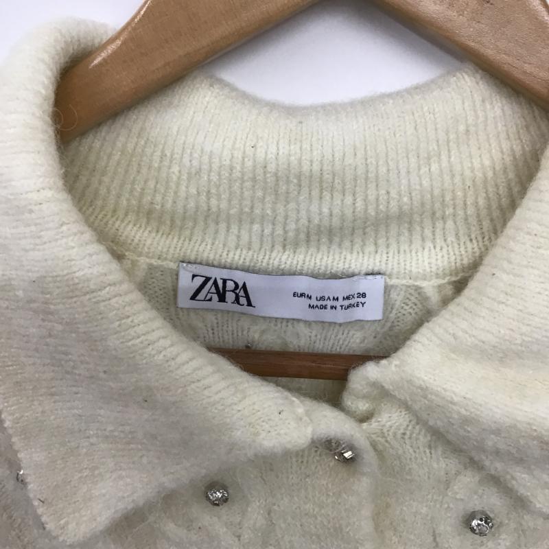 ザラ ZARA カーディガン 長袖 長袖カーディガン 前ボタン ニットカーディガン M  アイボリー / アイボリー / レディース USED 古着 中古 10161399