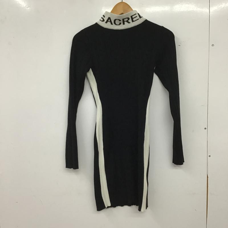 ジェイダ GYDA ワンピース ロングスカート 長袖ニットワンピース タイトワンピース FREE ロゴ、文字 白 / ホワイト / white X 黒 / ブラック / black レディース USED 古着 中古 10161400