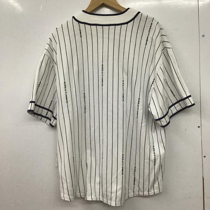 エーエイプバイアベイシングエイプ AAPE BY A BATHING APE シャツ、ブラウス 半袖 半袖シャツ フロントボタン ノーカラーシャツ M ストライプ 白 / ホワイト / white メンズ USED 古着 中古 10161463