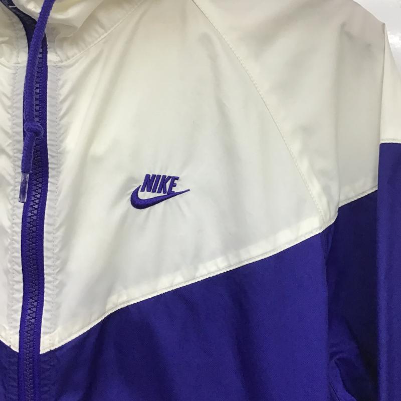 ナイキ NIKE パーカー 長袖 ジップアップナイロンジャケットパーカー アウター L ロゴ、文字 白 / ホワイト / white X 青 / ブルー / blue メンズ USED 古着 中古 10161508