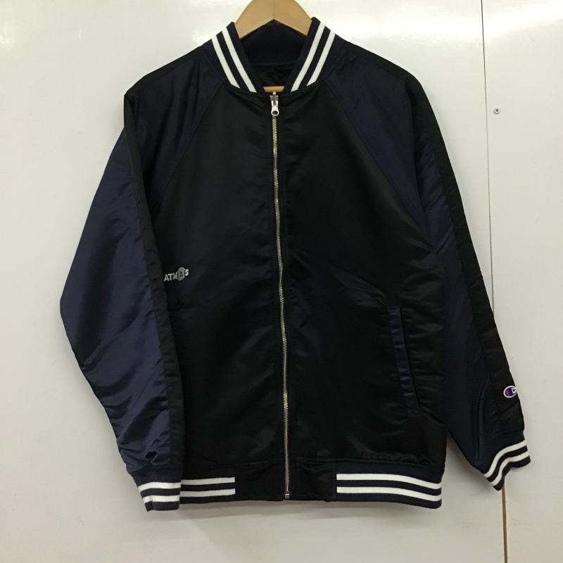 チャンピオン Champion ジャケット、上着 ジャンパー、ブルゾン ナイロンジャケット スタジャン アウター S ロゴ、文字 黒 / ブラック / black X 紺 / ネイビー / navy メンズ USED 古着 中古 10161520