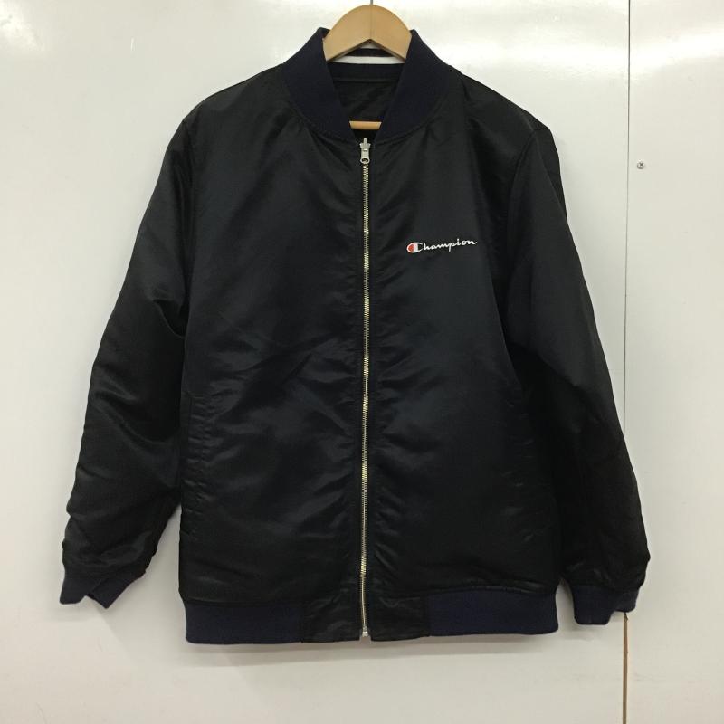 チャンピオン Champion ジャケット、上着 ジャンパー、ブルゾン ナイロンジャケット スタジャン アウター S ロゴ、文字 黒 / ブラック / black X 紺 / ネイビー / navy メンズ USED 古着 中古 10161520