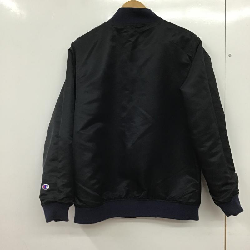チャンピオン Champion ジャケット、上着 ジャンパー、ブルゾン ナイロンジャケット スタジャン アウター S ロゴ、文字 黒 / ブラック / black X 紺 / ネイビー / navy メンズ USED 古着 中古 10161520