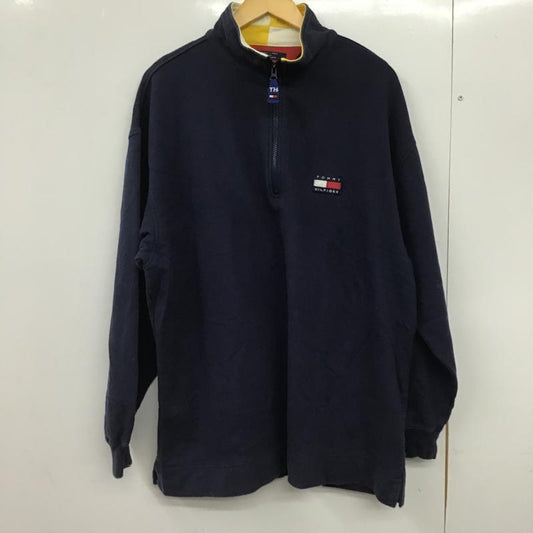 トミーヒルフィガー TOMMY HILFIGER トレーナー 長袖 長袖トレーナー スウェット ジップアップネック プルオーバー L ロゴ、文字 紺 / ネイビー / navy メンズ USED 古着 中古 10161567