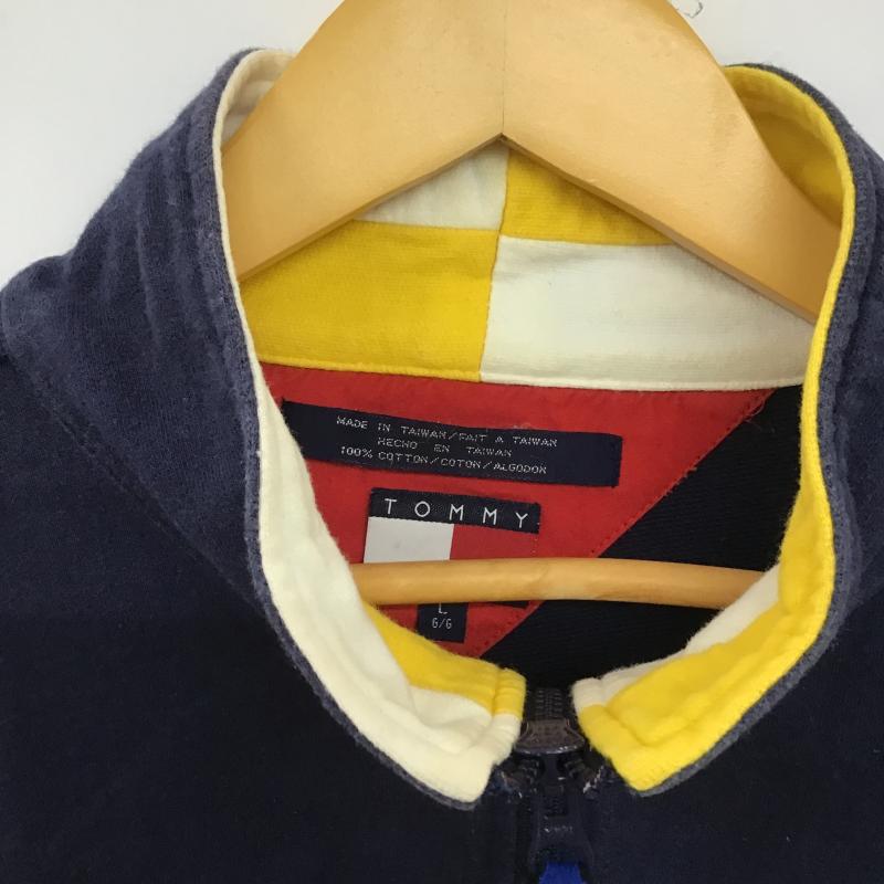 トミーヒルフィガー TOMMY HILFIGER トレーナー 長袖 長袖トレーナー スウェット ジップアップネック プルオーバー L ロゴ、文字 紺 / ネイビー / navy メンズ USED 古着 中古 10161567