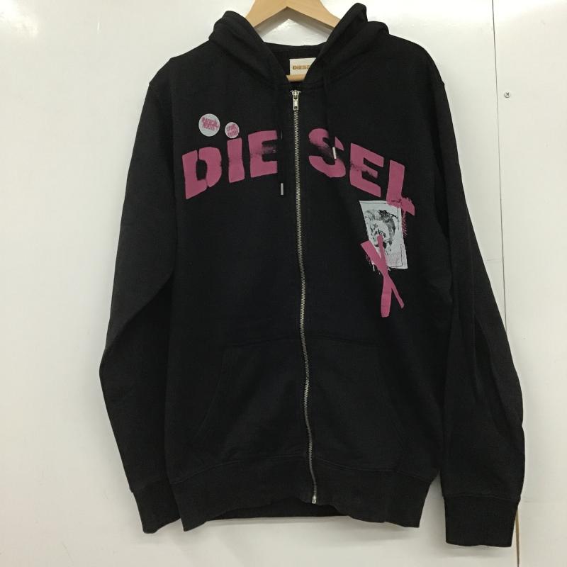 ディーゼル DIESEL パーカー 長袖 ジップアップパーカー 長袖パーカー カジュアルジャケット L ロゴ、文字 黒 / ブラック / black メンズ USED 古着 中古 10161571