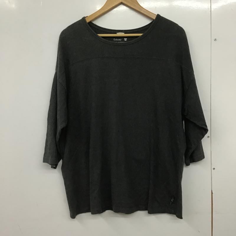 ゴーヘンプ GOHEMP カットソー 七分袖 七分丈カットソー クルーネックカットソー M 無地 ダークグレー / ダークグレー / メンズ USED 古着 中古 10161616