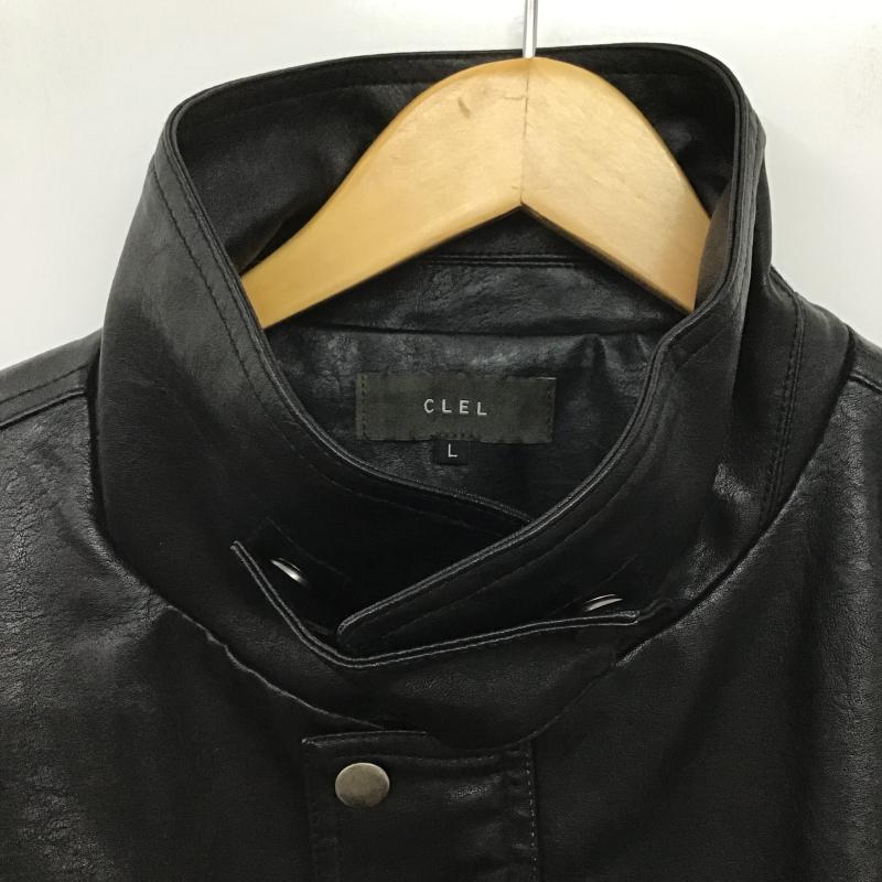 クレイル CLEL ジャケット、上着 ジャンパー、ブルゾン フェイクレザージャケット ジップアップジャケット スタンドカラー L 無地 黒 / ブラック / black メンズ USED 古着 中古 10161654
