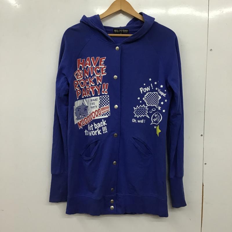 ヘル キャット パンクス HELL CAT PUNKS パーカー 長袖 M 無地 X プリント 青 / ブルー / blue レディース USED 古着 中古 10161676