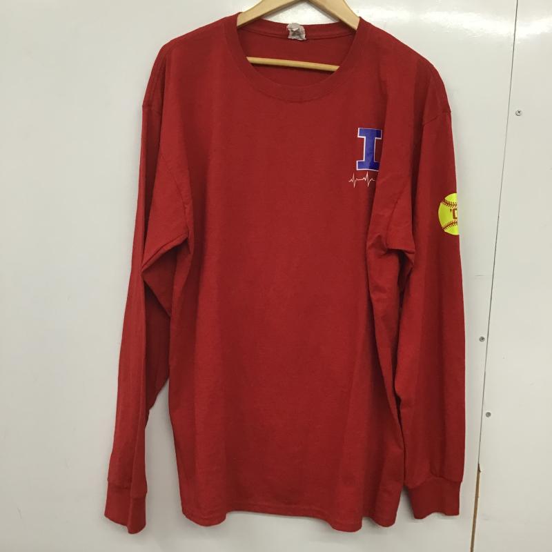 ジャージーズ JERZEES カットソー 長袖 長袖カットソー プリントカットソー クルーネック L プリント 赤 / レッド / red メンズ USED 古着 中古 10161719