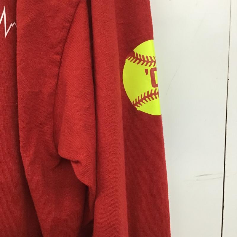 ジャージーズ JERZEES カットソー 長袖 長袖カットソー プリントカットソー クルーネック L プリント 赤 / レッド / red メンズ USED 古着 中古 10161719