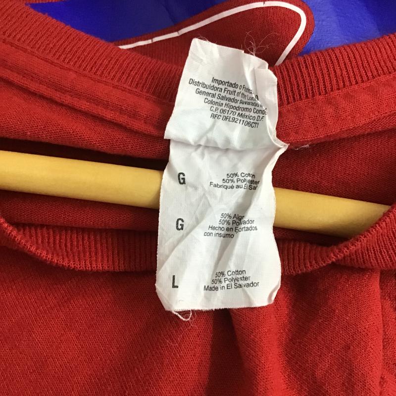 ジャージーズ JERZEES カットソー 長袖 長袖カットソー プリントカットソー クルーネック L プリント 赤 / レッド / red メンズ USED 古着 中古 10161719