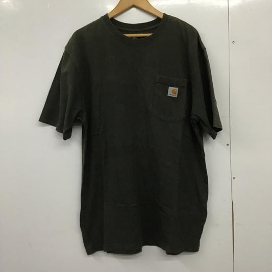 カーハート Carhartt Tシャツ 半袖 半袖カットソー プリントTシャツ クルーネックカットソー M ロゴ、文字 カーキ / カーキ / khaki メンズ USED 古着 中古 10161734