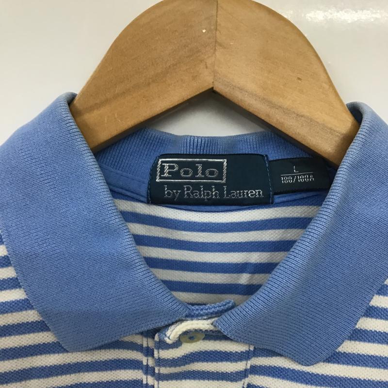 ポロバイラルフローレン Polo by RALPH LAUREN ポロシャツ 半袖 半袖ポロシャツ カラーシャツ 半袖カットソー L ボーダー柄 白 / ホワイト / white X 水色 / ライトブルー / メンズ USED 古着 中古 10161837
