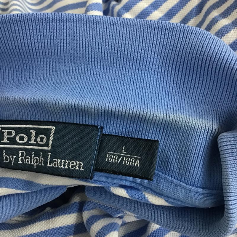 ポロバイラルフローレン Polo by RALPH LAUREN ポロシャツ 半袖 半袖ポロシャツ カラーシャツ 半袖カットソー L ボーダー柄 白 / ホワイト / white X 水色 / ライトブルー / メンズ USED 古着 中古 10161837