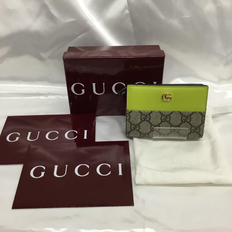 グッチ GUCCI 財布 二つ折り ダブルG 二つ折りウォレット ロゴ、文字 X 総柄 黄緑 / イエローグリーン / X ベージュ / ベージュ / beige レディース USED 古着 中古 10161849