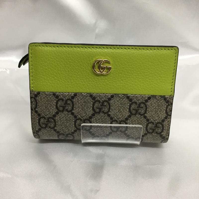 グッチ GUCCI 財布 二つ折り ダブルG 二つ折りウォレット ロゴ、文字 X 総柄 黄緑 / イエローグリーン / X ベージュ / ベージュ / beige レディース USED 古着 中古 10161849