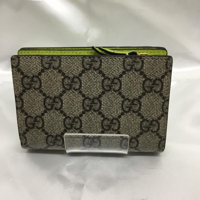 グッチ GUCCI 財布 二つ折り ダブルG 二つ折りウォレット ロゴ、文字 X 総柄 黄緑 / イエローグリーン / X ベージュ / ベージュ / beige レディース USED 古着 中古 10161849
