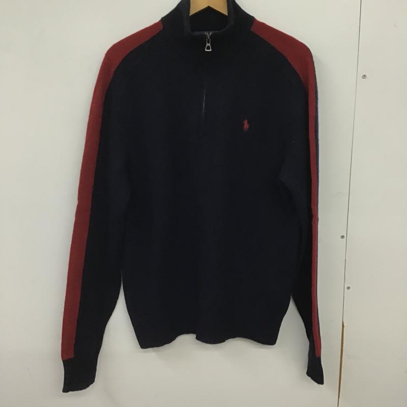 ポロラルフローレン POLO RALPH LAUREN ニット、セーター 長袖 長袖ニットカットソー ジップアップネック セーター M ロゴ、文字 紺 / ネイビー / navy メンズ USED 古着 中古 10161979