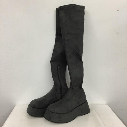 エモダ EMODA ブーツ ロングブーツ フィットロングブーツ ニーハイブーツ 厚底 L 無地 灰 / グレー / gray レディース USED 古着 中古 10162002
