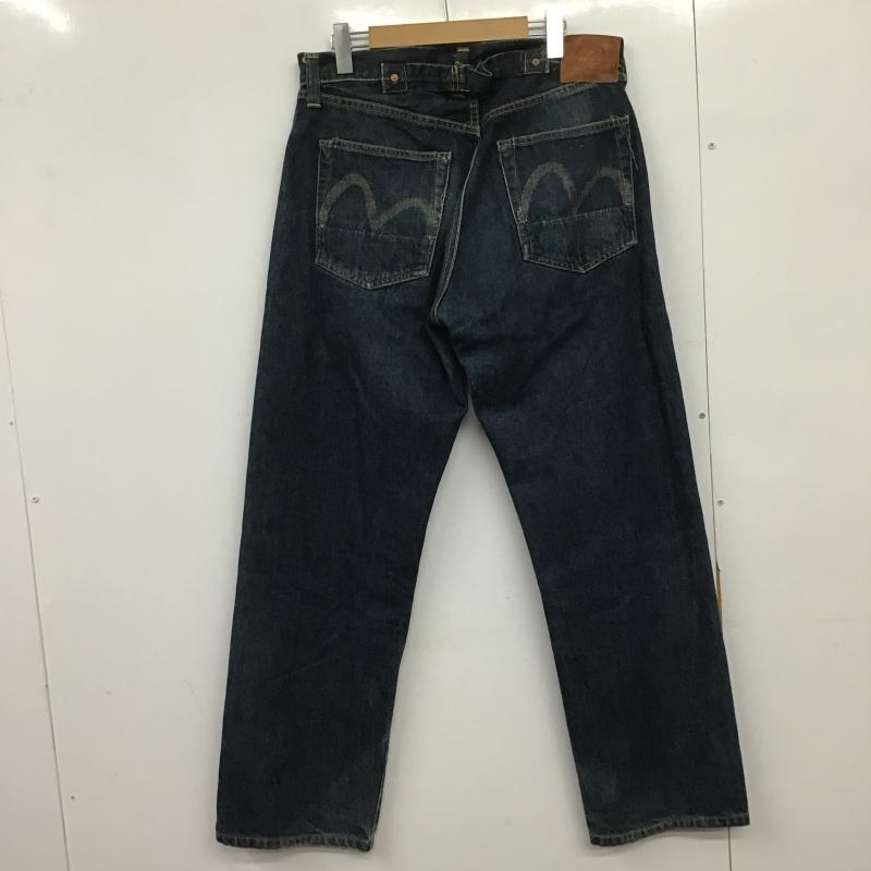 エヴィス EVISU パンツ デニム、ジーンズ デニムパンツ ワイドパンツ カジュアルパンツ 33インチ ロゴ、文字 インディゴ / インディゴ / Indigo メンズ USED 古着 中古 10162040