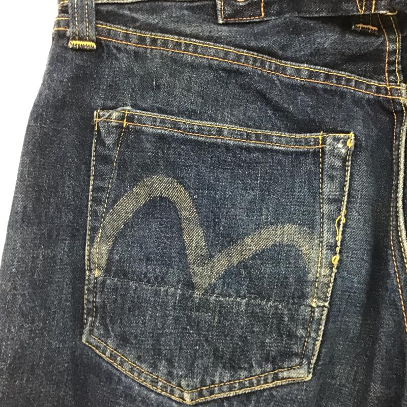 エヴィス EVISU パンツ デニム、ジーンズ デニムパンツ ワイドパンツ カジュアルパンツ 33インチ ロゴ、文字 インディゴ / インディゴ / Indigo メンズ USED 古着 中古 10162040