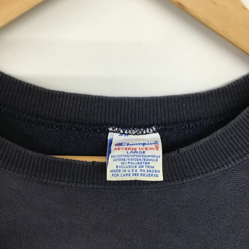 チャンピオン Champion トレーナー 長袖 長袖トレーナー スウェット クルーネック プルオーバー 5号 ロゴ、文字 紺 / ネイビー / navy メンズ USED 古着 中古 10162094