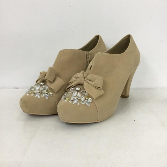 ランダ RANDA ブーツ ブーティ PB03748S アンクル丈 Ｌ ヒール リボン ビジュー L 無地 ベージュ / ベージュ / beige レディース USED 古着 中古 10162151