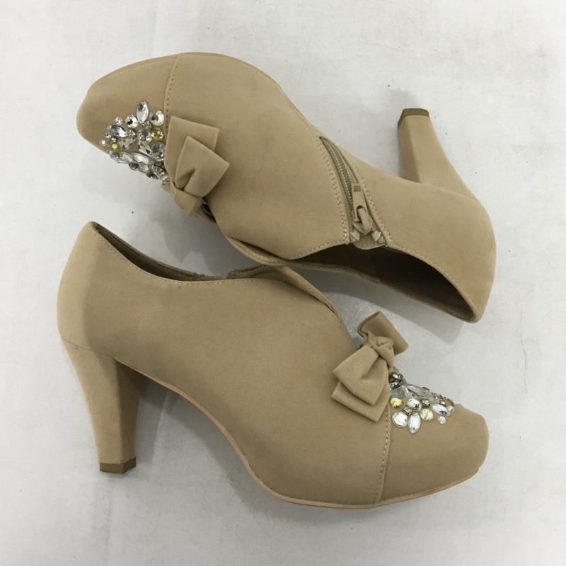ランダ RANDA ブーツ ブーティ PB03748S アンクル丈 Ｌ ヒール リボン ビジュー L 無地 ベージュ / ベージュ / beige レディース USED 古着 中古 10162151