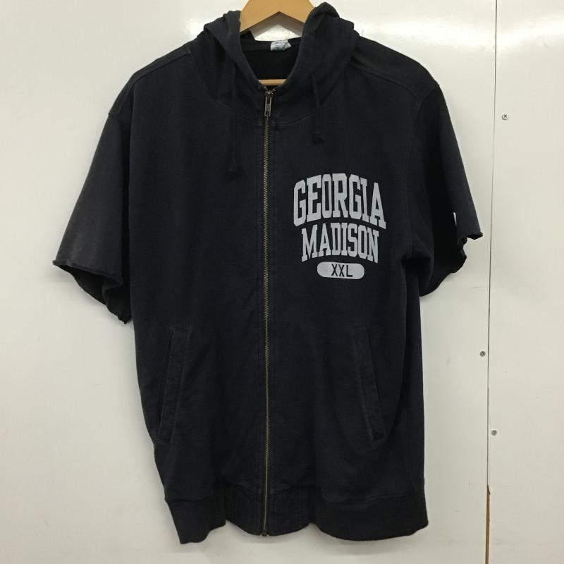 チャンピオン Campion パーカー 半袖 ジップアップ半袖パーカー スウェット L ロゴ、文字 紺 / ネイビー / navy メンズ USED 古着 中古 10162158