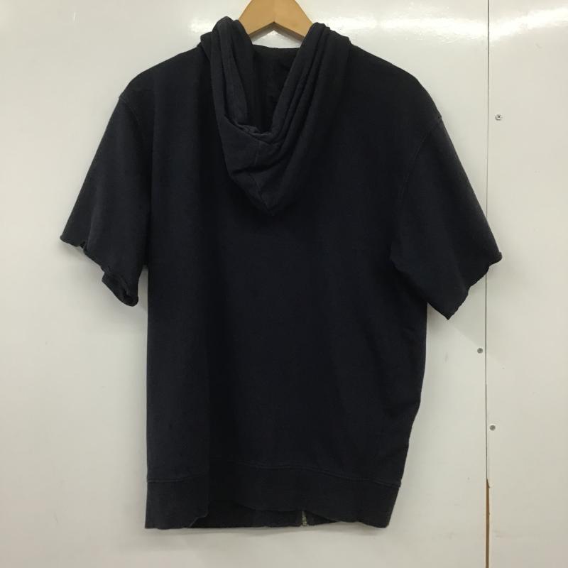 チャンピオン Campion パーカー 半袖 ジップアップ半袖パーカー スウェット L ロゴ、文字 紺 / ネイビー / navy メンズ USED 古着 中古 10162158