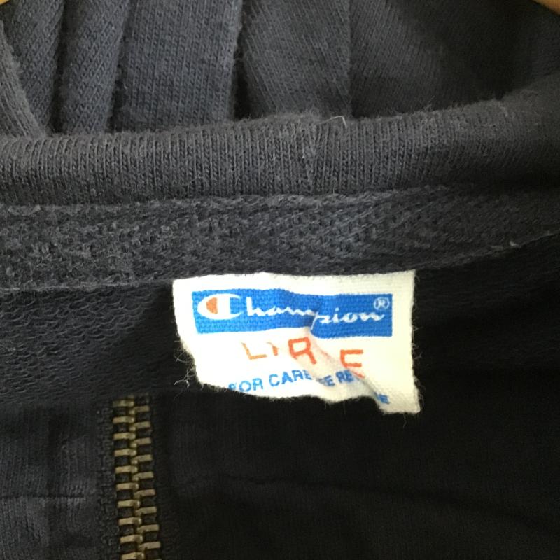 チャンピオン Campion パーカー 半袖 ジップアップ半袖パーカー スウェット L ロゴ、文字 紺 / ネイビー / navy メンズ USED 古着 中古 10162158