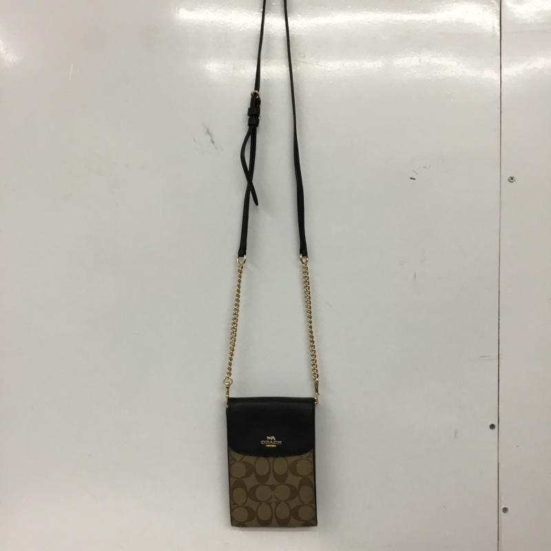 コーチ COACH ショルダーバッグ ショルダーバッグ ミニショルダーバッグ スマホバッグ スマホショルダー ロゴ、文字 黒 / ブラック / black X ベージュ / ベージュ / beige レディース USED 古着 中古 10162196