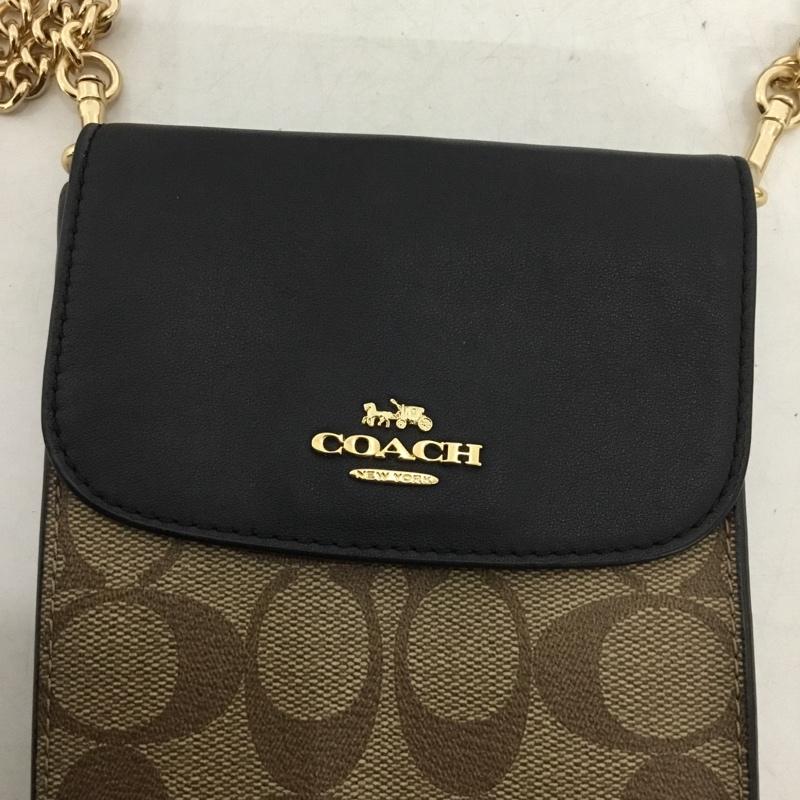コーチ COACH ショルダーバッグ ショルダーバッグ ミニショルダーバッグ スマホバッグ スマホショルダー ロゴ、文字 黒 / ブラック / black X ベージュ / ベージュ / beige レディース USED 古着 中古 10162196