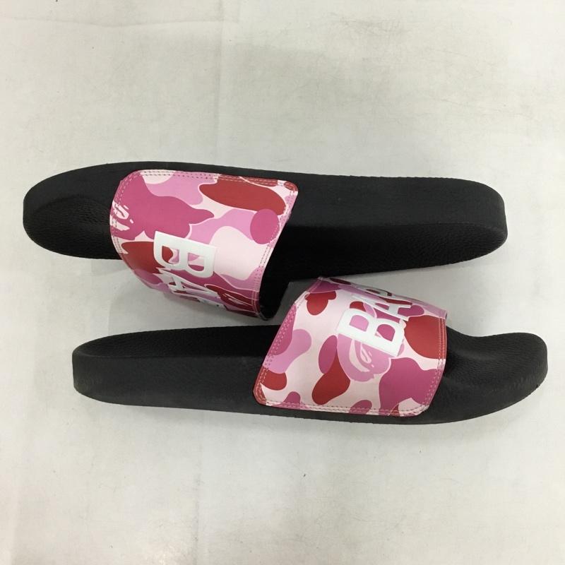 アベイシングエイプ A BATHING APE サンダル サンダル ABC CAMO SLIDE SANDALS シャワーサンダル 27cm 27.0cm ロゴ、文字 桃 / ピンク / pink X 黒 / ブラック / black メンズ USED 古着 中古 10162490